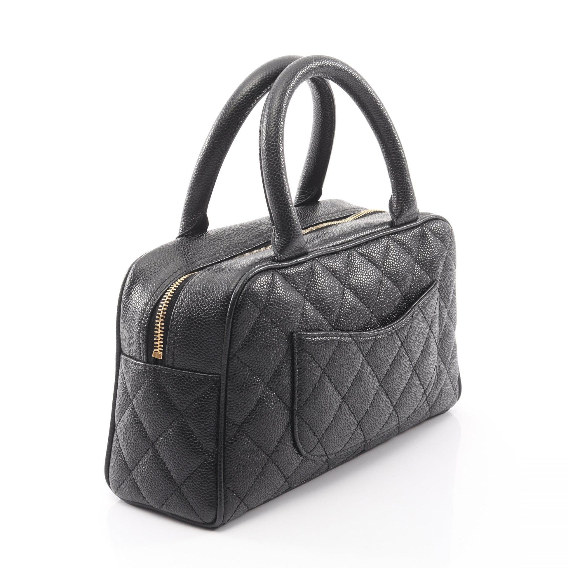 マトラッセ ハンドバッグ ミニボストンバッグ キャビアスキン ブラック ゴールド金具 シャネル バッグ CHANEL
