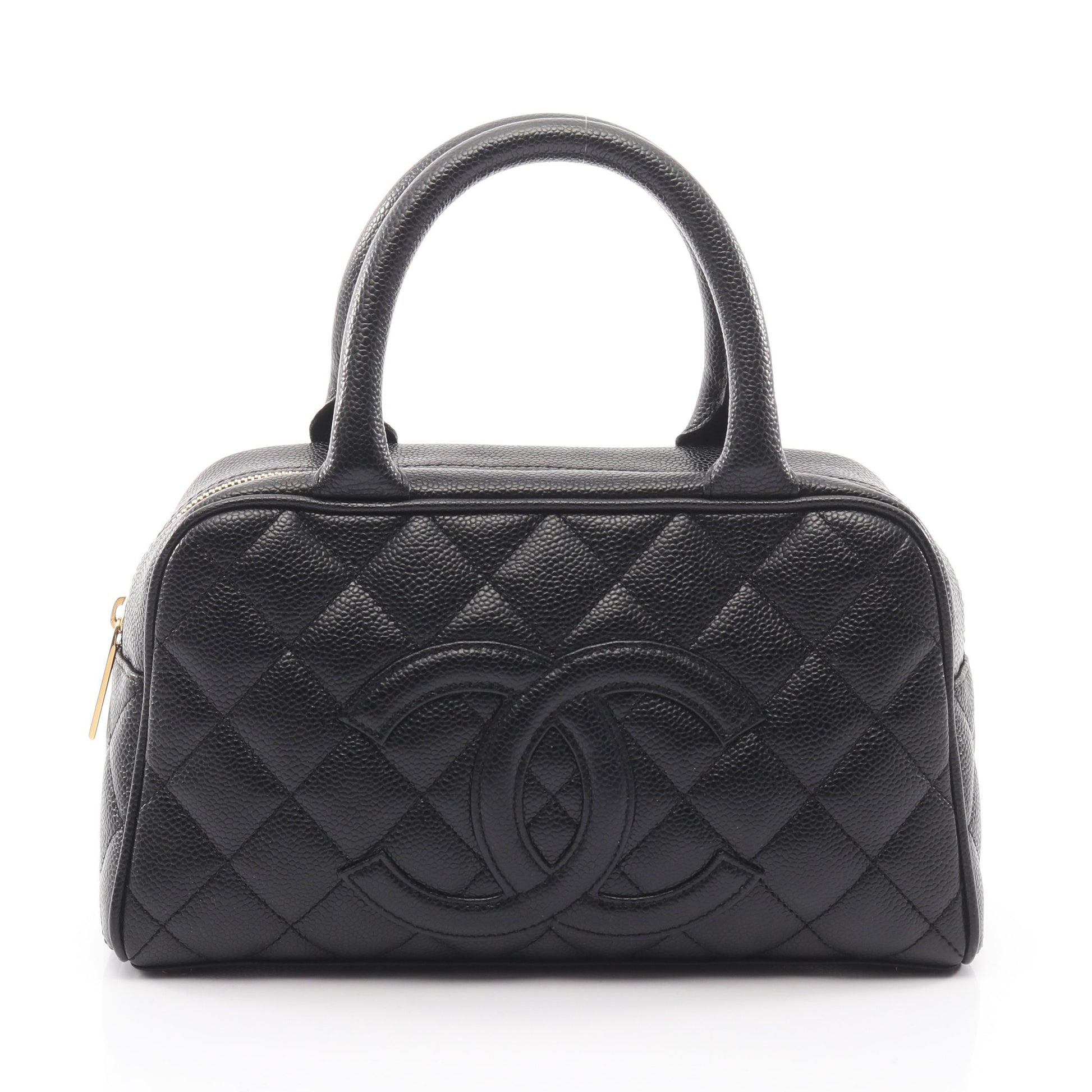 マトラッセ ハンドバッグ ミニボストンバッグ キャビアスキン ブラック ゴールド金具 シャネル バッグ CHANEL