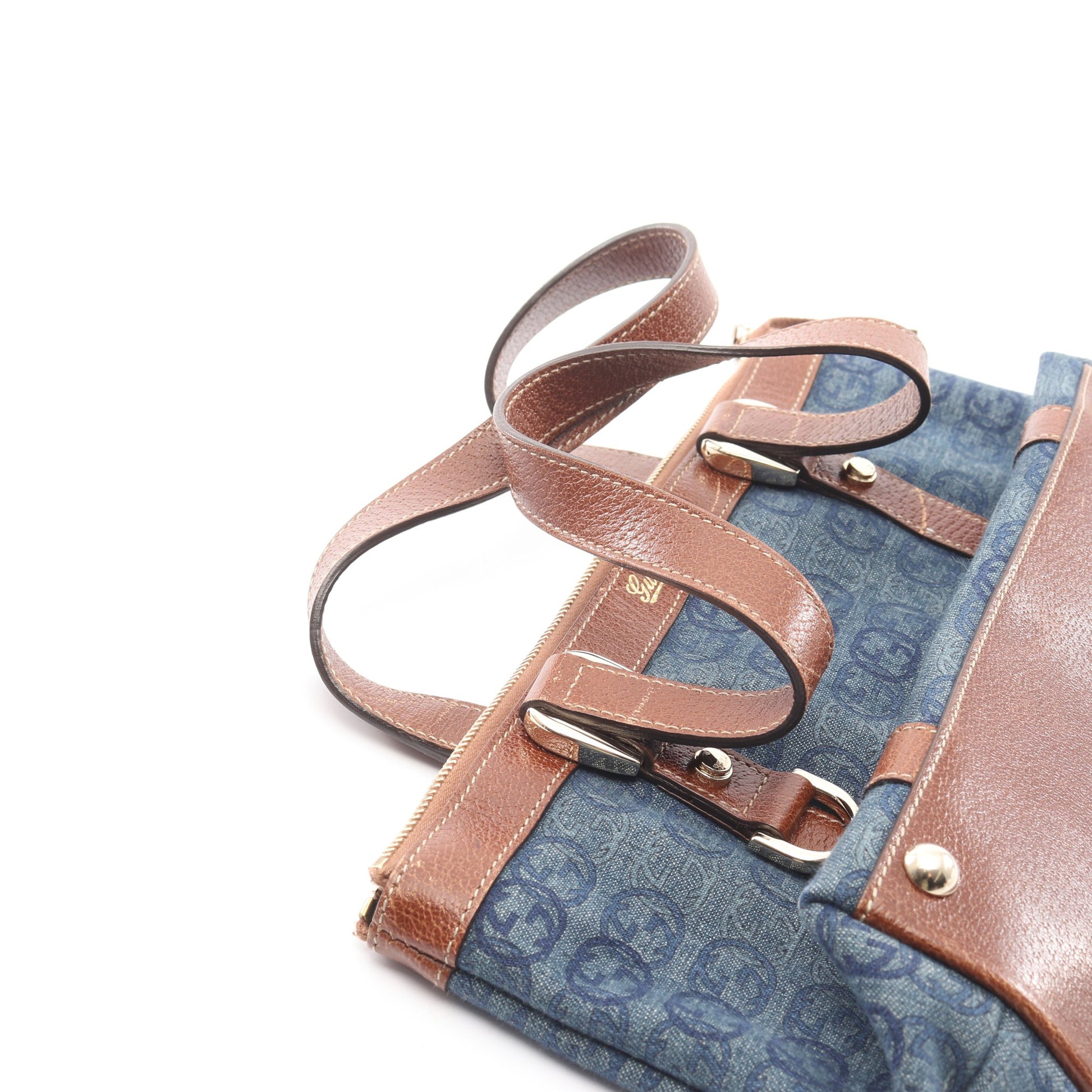 アビー インターロッキングG ハンドバッグ トートバッグ デニム レザー ネイビー ブラウン グッチ バッグ GUCCI