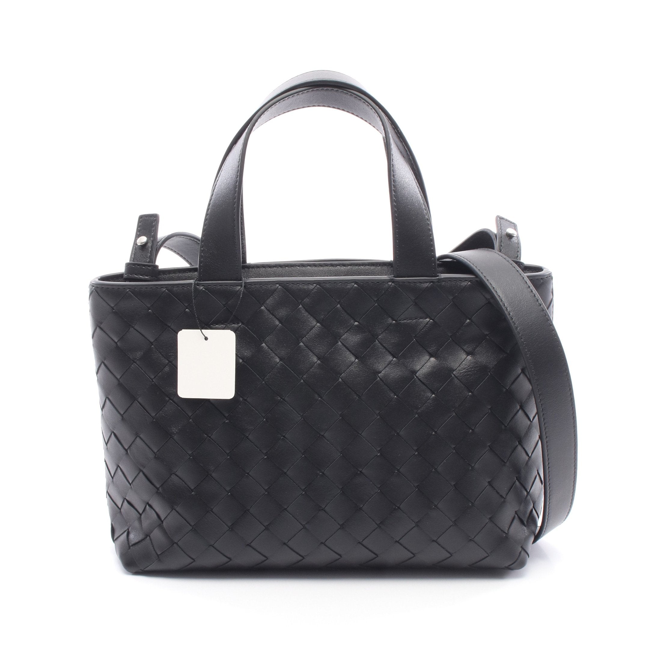 BOTTEGAVENETA イントレチャート　ハンドバッグ　 黒　レザー イントレチャート ミニ ファスナー ハンドバッグ トートバッグ レザー