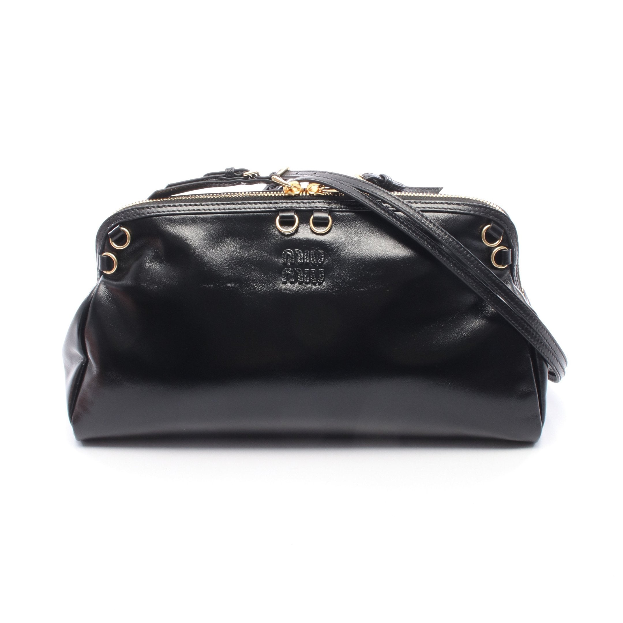 ミュウミュウ MIU MIU ショルダーバッグ シティ レザー ブラック ゴールド金具 黒   5BD254 【保存袋】【中古】 MIU MIU - ミュウミュウ MIU MIU ショルダーバッグ シティ レザー