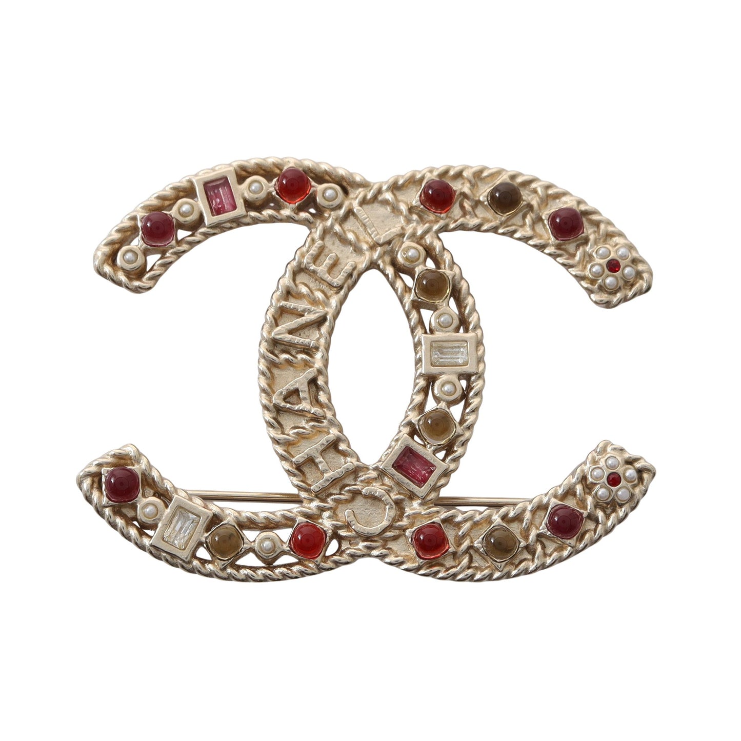 ココマーク ブローチ GP ラインストーン フェイクパール ゴールド マルチカラー A16K シャネル アクセサリー CHANEL