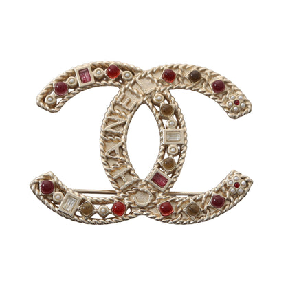 ココマーク ブローチ GP ラインストーン フェイクパール ゴールド マルチカラー A16K シャネル アクセサリー CHANEL