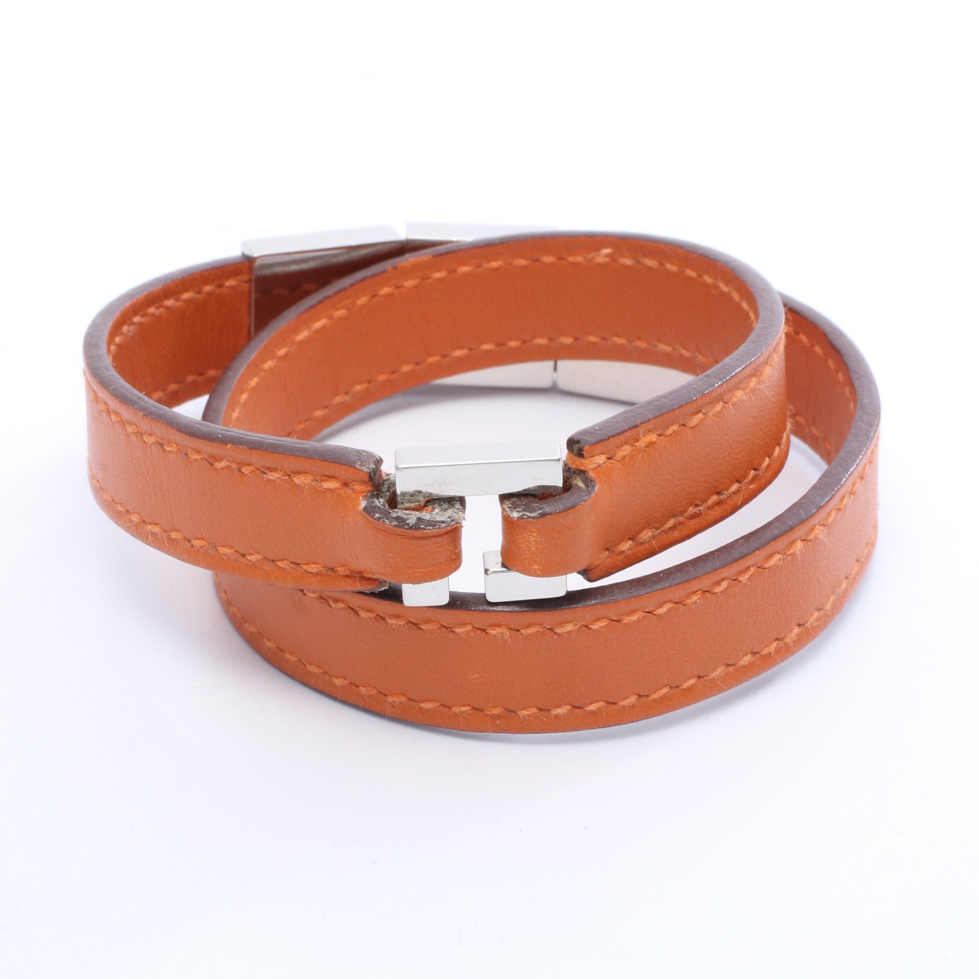 メドール コリエドシアン ブレスレット GP レザー シルバー オレンジ □K刻印 エルメス アクセサリー HERMES