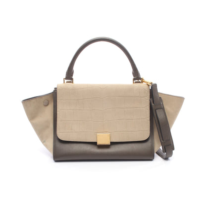 トラペーズ スモール クロコ型押し 2WAY ハンドバッグ レザー ヌバック グレーブラウン ベージュ セリーヌ バッグ CELINE