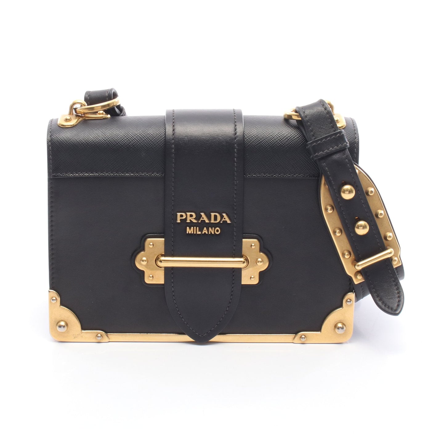 カイエ ショルダーバッグ レザー サフィアーノレザー ブラック プラダ バッグ PRADA