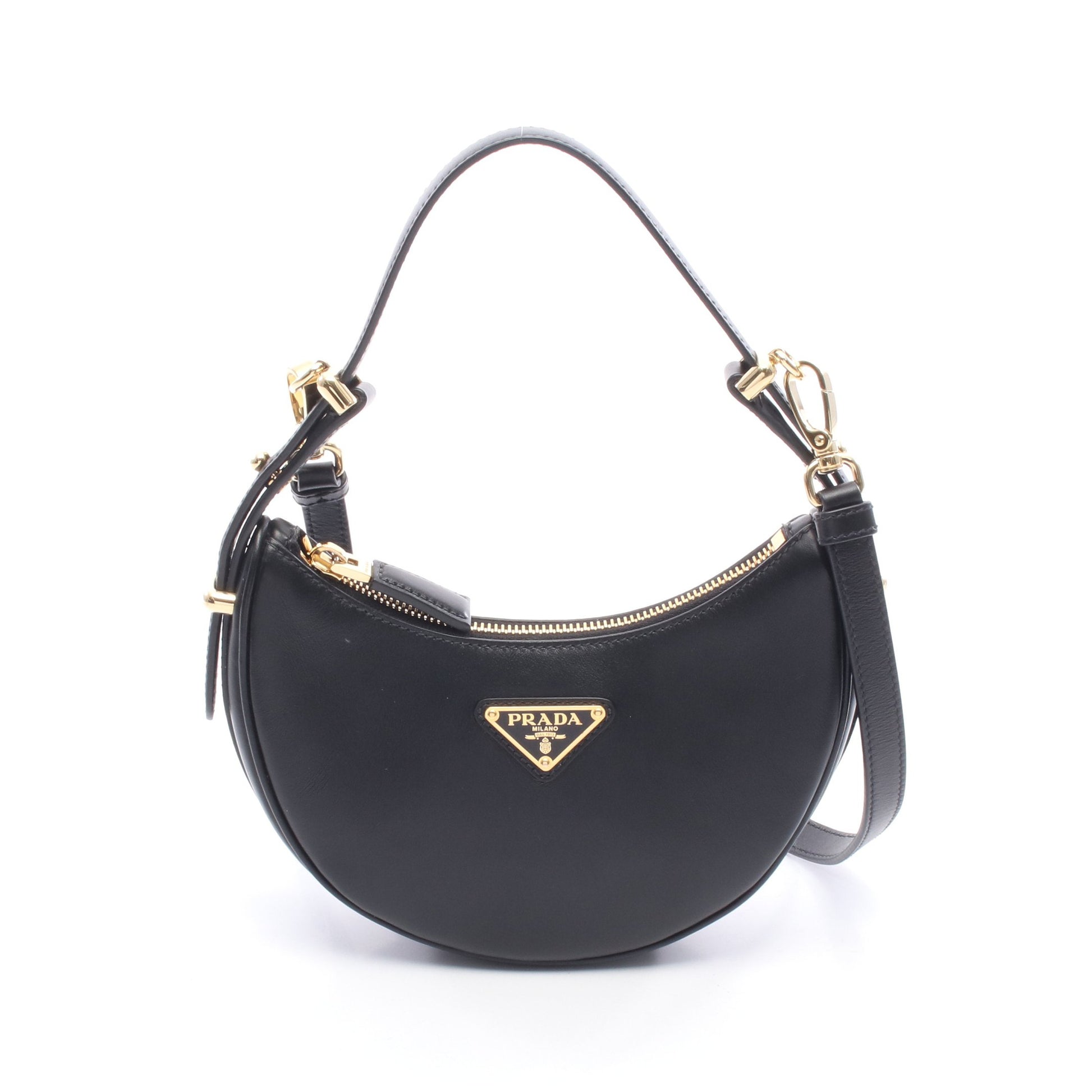 SOFT CALF アーケ 2WAY ハンドバッグ レザー ブラック プラダ バッグ PRADA
