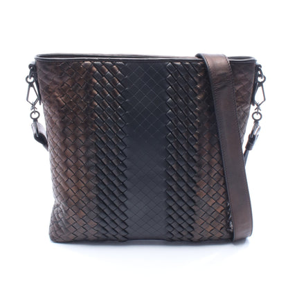 イントレチャート ショルダーバッグ レザー ダークブラウン ブラック ボッテガヴェネタ バッグ BOTTEGA VENETA