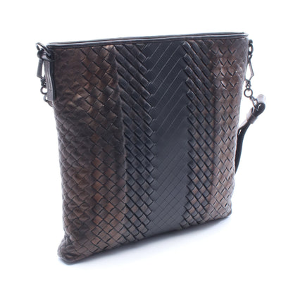 イントレチャート ショルダーバッグ レザー ダークブラウン ブラック ボッテガヴェネタ バッグ BOTTEGA VENETA