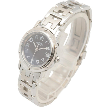 クリッパー レディース 腕時計 クオーツ SS ブラック エルメス