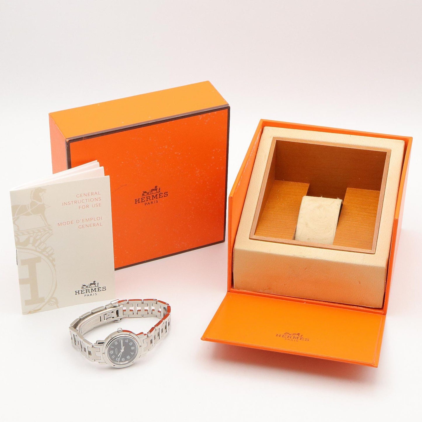 クリッパー レディース 腕時計 クオーツ SS ブラック エルメス