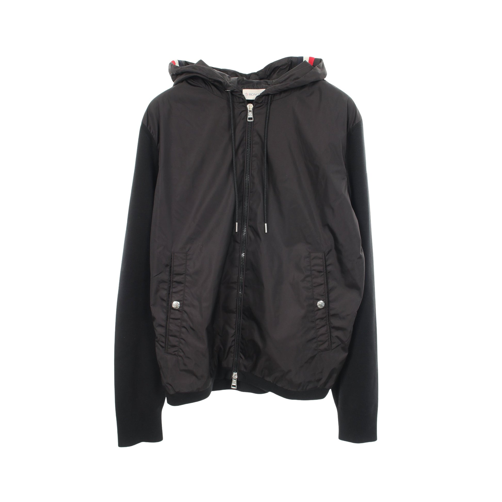 ニット切替 ジップアップパーカー ジャケット ナイロン コットン ブラック モンクレール アウター MONCLER