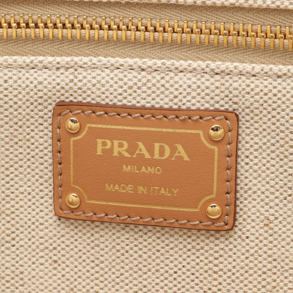 ジャルディニエール リネンブレンド ハンドバッグ トートバッグ キャンバス アイボリー ライトブラウン プラダ バッグ PRADA