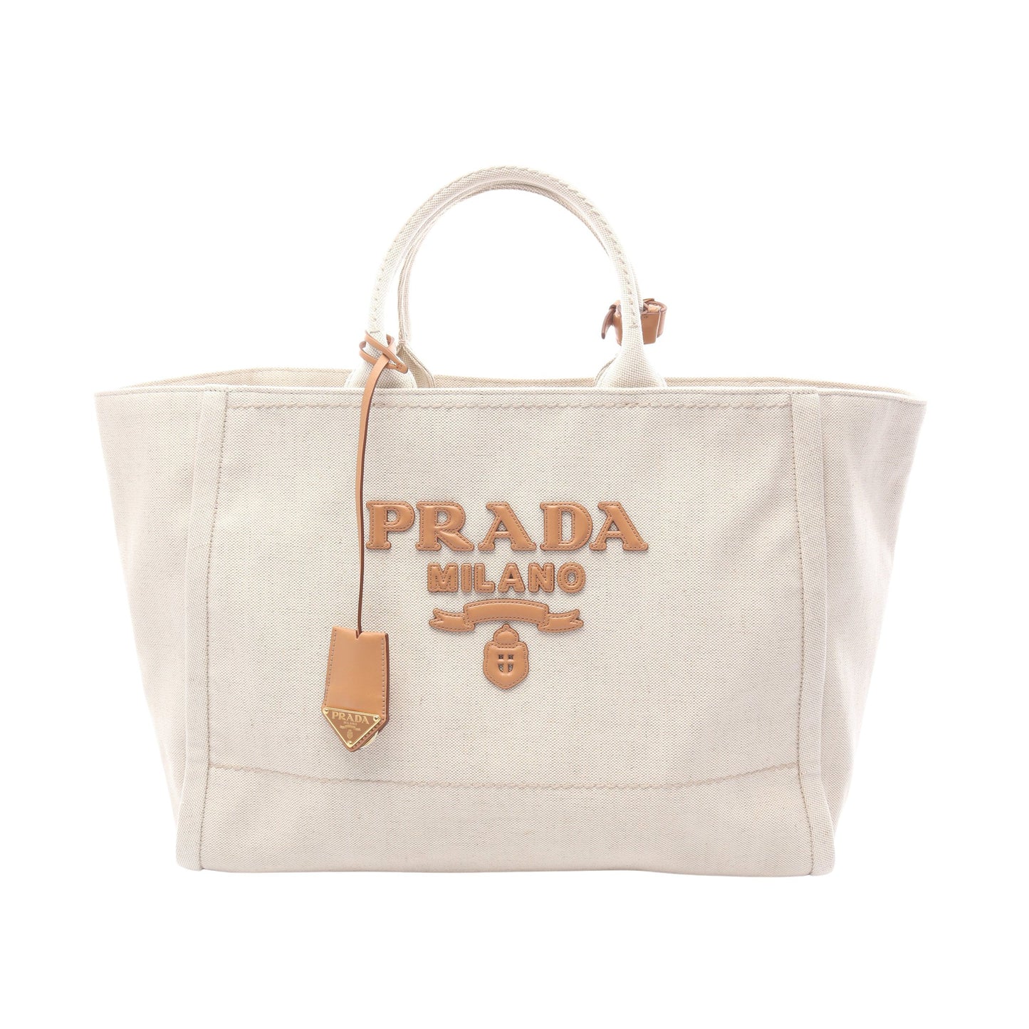 ジャルディニエール リネンブレンド ハンドバッグ トートバッグ キャンバス アイボリー ライトブラウン プラダ バッグ PRADA