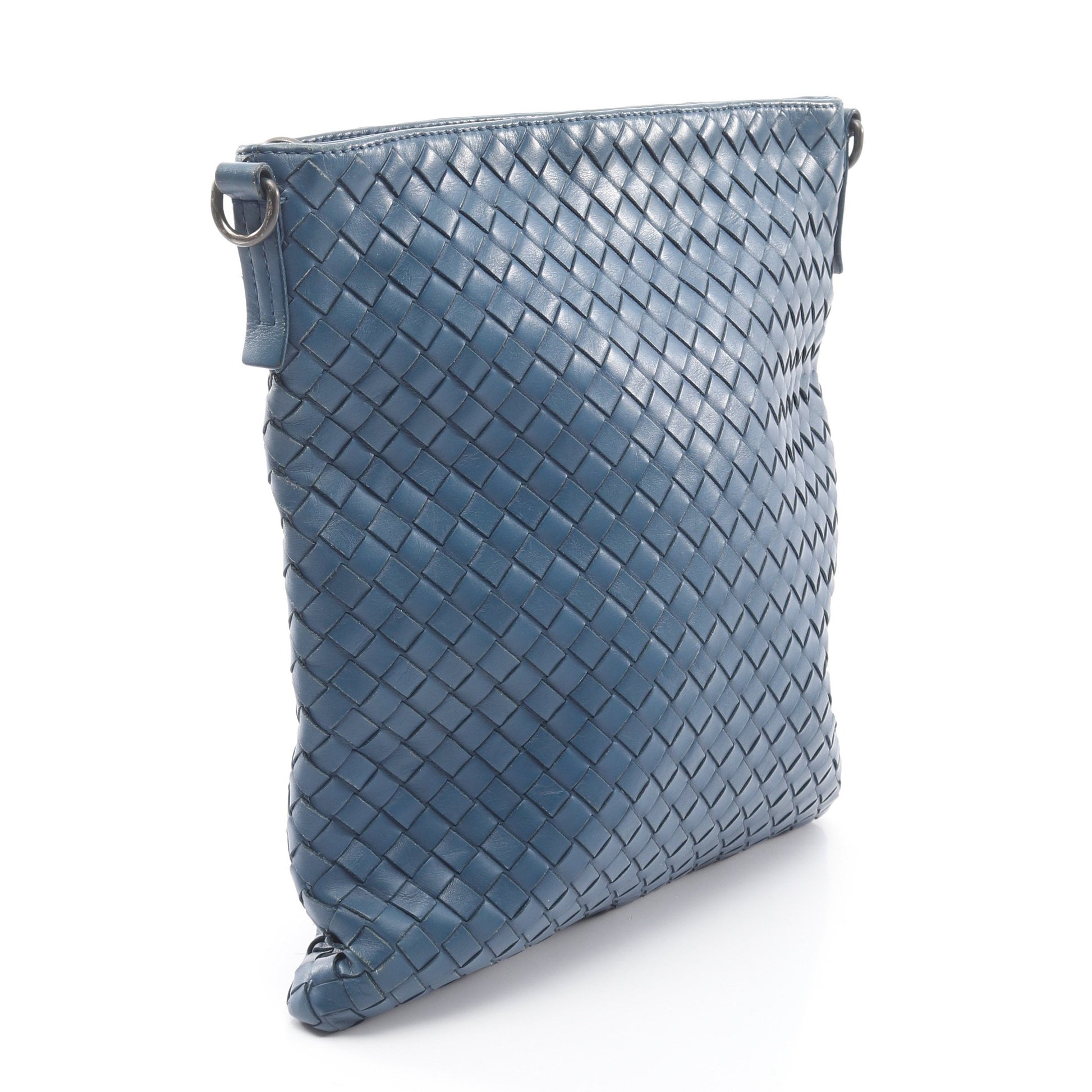 イントレチャート スモール メッセンジャーバッグ ショルダーバッグ レザー ブルー ボッテガヴェネタ バッグ BOTTEGA VENETA