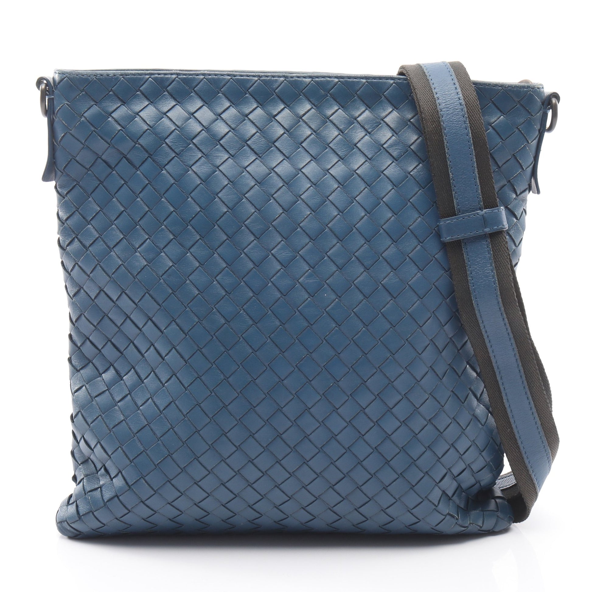 イントレチャート スモール メッセンジャーバッグ ショルダーバッグ レザー ブルー ボッテガヴェネタ バッグ BOTTEGA VENETA