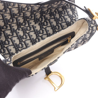 サドルバッグ オブリークジャカード ハンドバッグ キャンバス レザー ベージュ ネイビー クリスチャンディオール バッグ Christian Dior