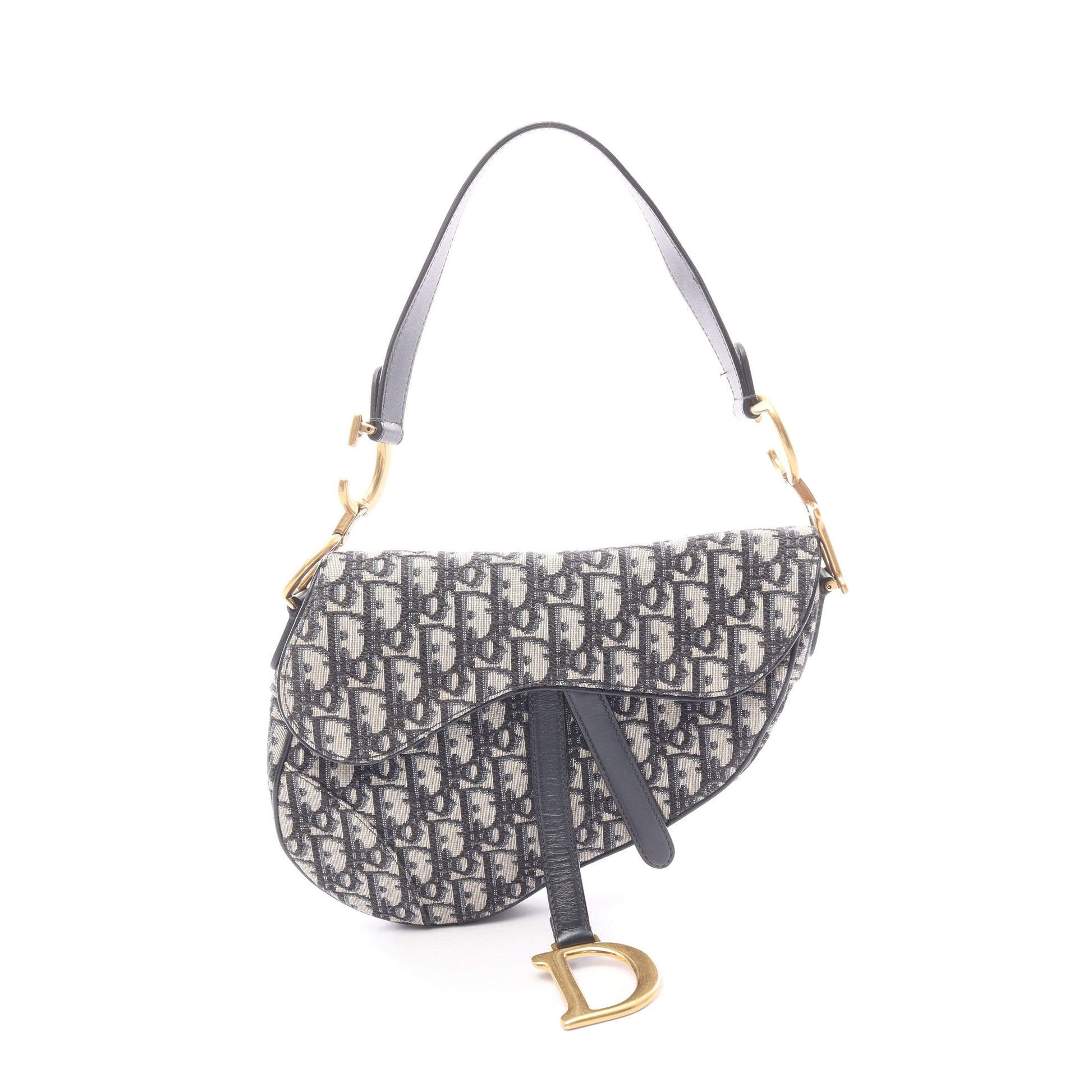 サドルバッグ オブリークジャカード ハンドバッグ キャンバス レザー ベージュ ネイビー クリスチャンディオール バッグ Christian Dior