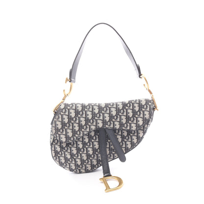 サドルバッグ オブリークジャカード ハンドバッグ キャンバス レザー ベージュ ネイビー クリスチャンディオール バッグ Christian Dior