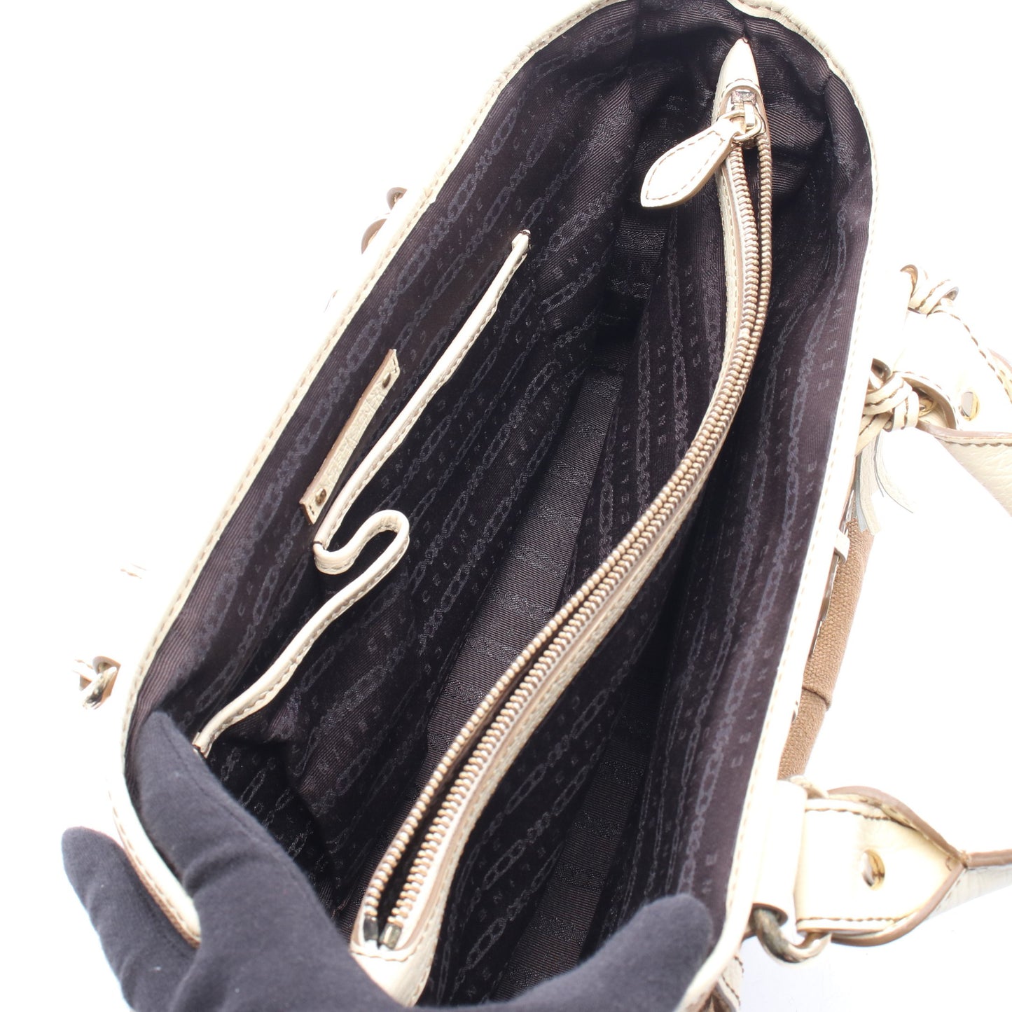 ブギーバッグ チャーム付き ハンドバッグ キャンバス レザー ブラウン アイボリー セリーヌ バッグ CELINE
