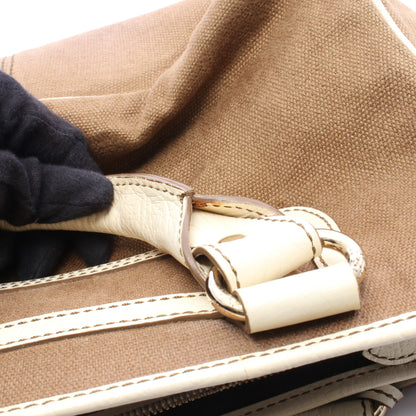 ブギーバッグ チャーム付き ハンドバッグ キャンバス レザー ブラウン アイボリー セリーヌ バッグ CELINE