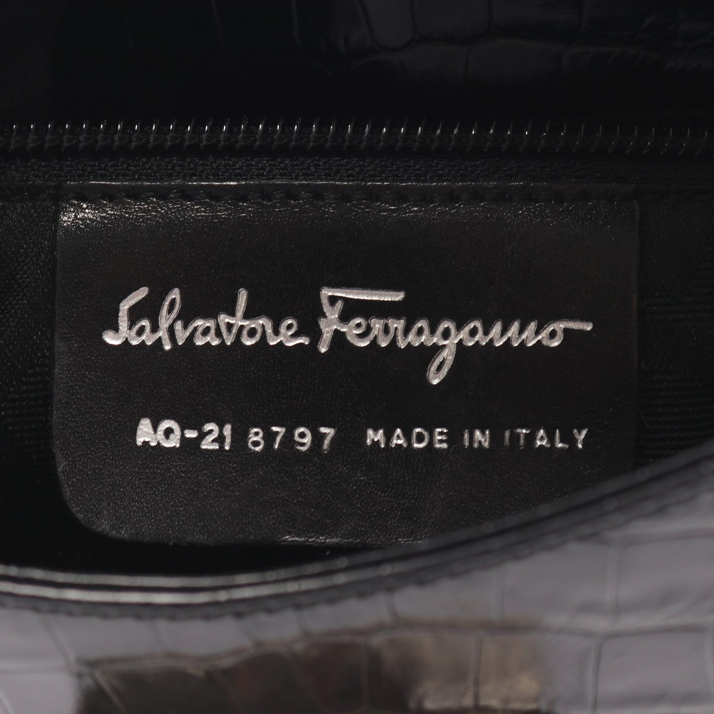 ガンチーニ クロコ型押し ハンドバッグ レザー ブラック サルヴァトーレフェラガモ バッグ Salvatore Ferragamo