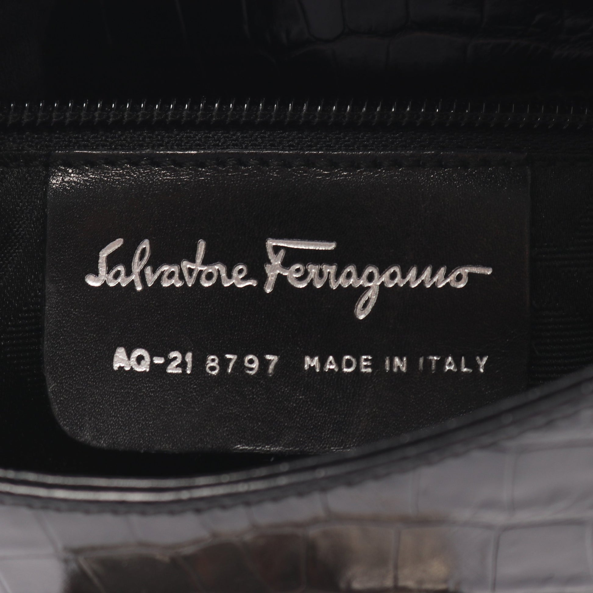 ガンチーニ クロコ型押し ハンドバッグ レザー ブラック サルヴァトーレフェラガモ バッグ Salvatore Ferragamo