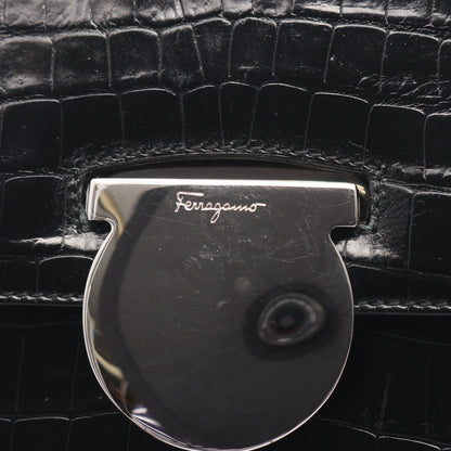 ガンチーニ クロコ型押し ハンドバッグ レザー ブラック サルヴァトーレフェラガモ バッグ Salvatore Ferragamo