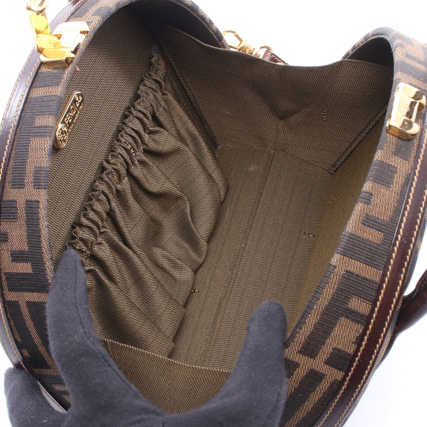 ズッカ 2WAY ハンドバッグ キャンバス レザー ブラウン ダークブラウン フェンディ バッグ FENDI