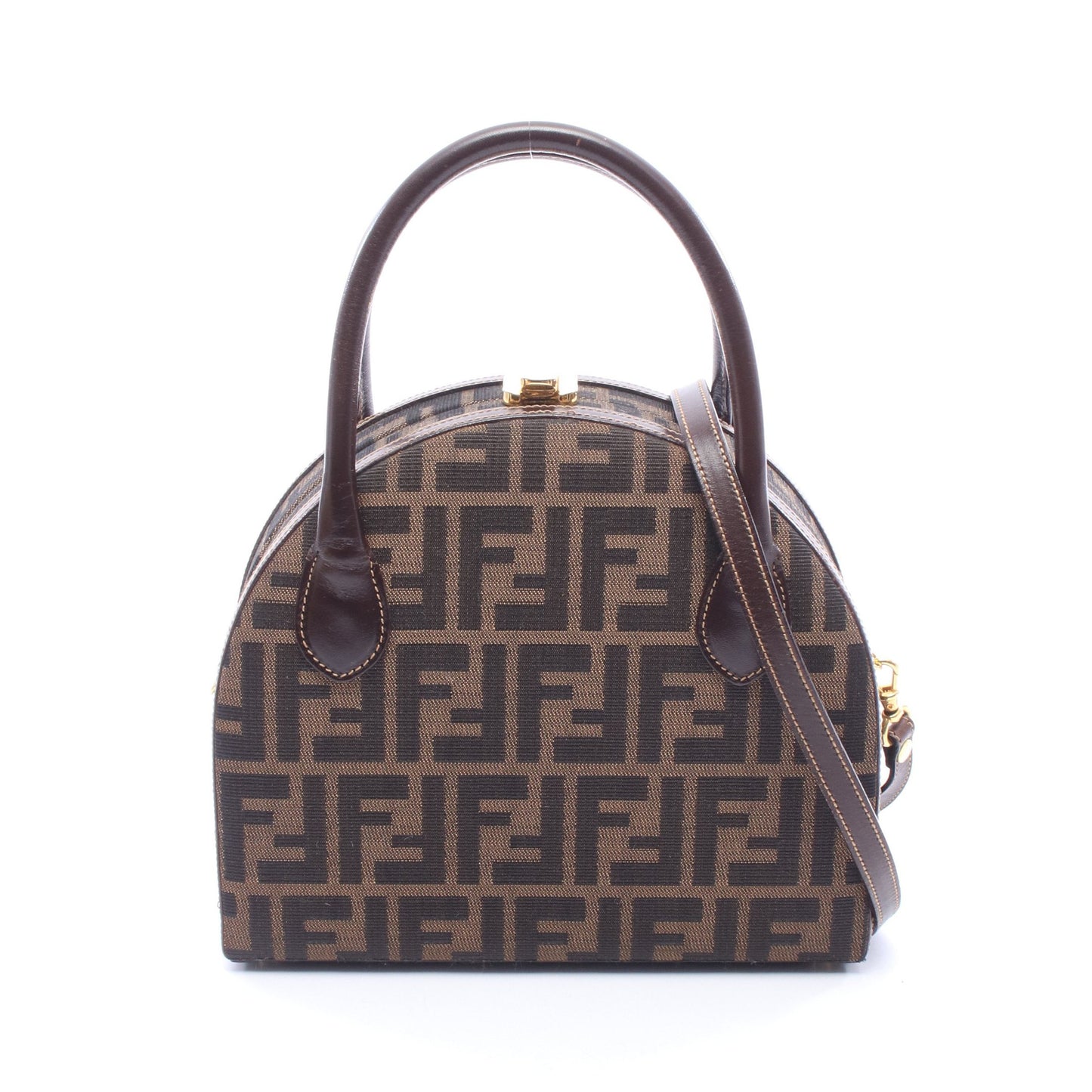 ズッカ 2WAY ハンドバッグ キャンバス レザー ブラウン ダークブラウン フェンディ バッグ FENDI