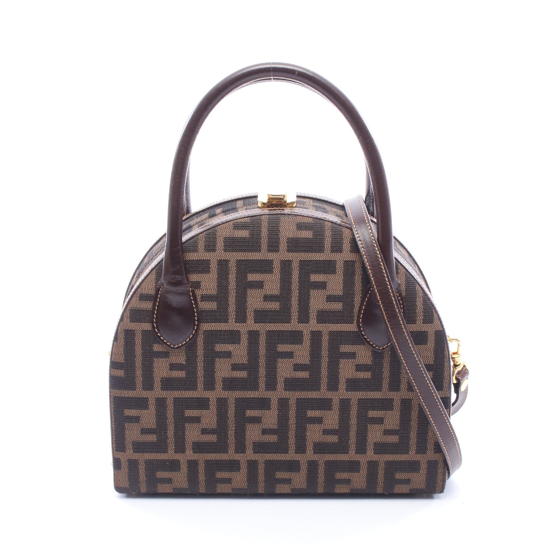 ズッカ 2WAY ハンドバッグ キャンバス レザー ブラウン ダークブラウン フェンディ バッグ FENDI
