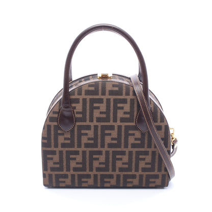 ズッカ 2WAY ハンドバッグ キャンバス レザー ブラウン ダークブラウン フェンディ バッグ FENDI