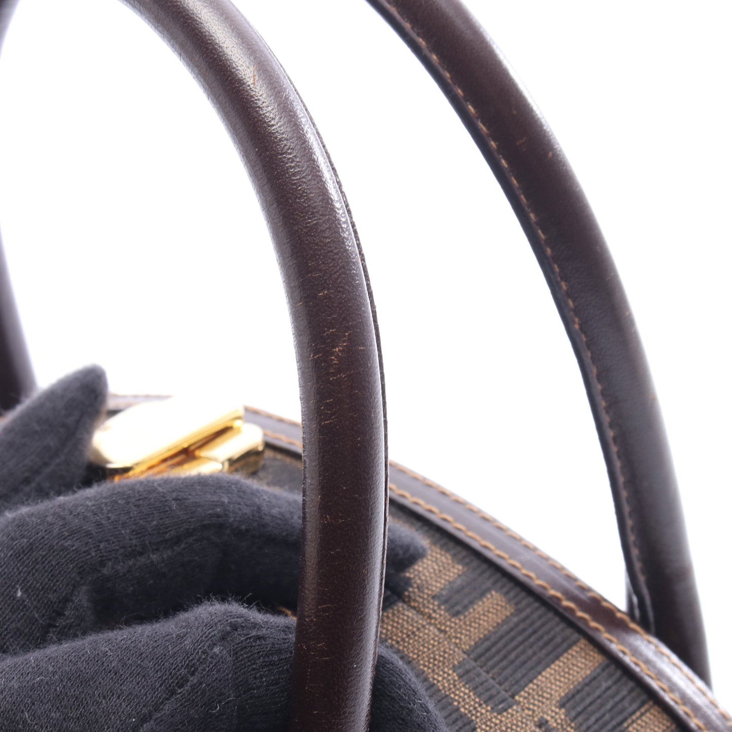 ズッカ 2WAY ハンドバッグ キャンバス レザー ブラウン ダークブラウン フェンディ バッグ FENDI
