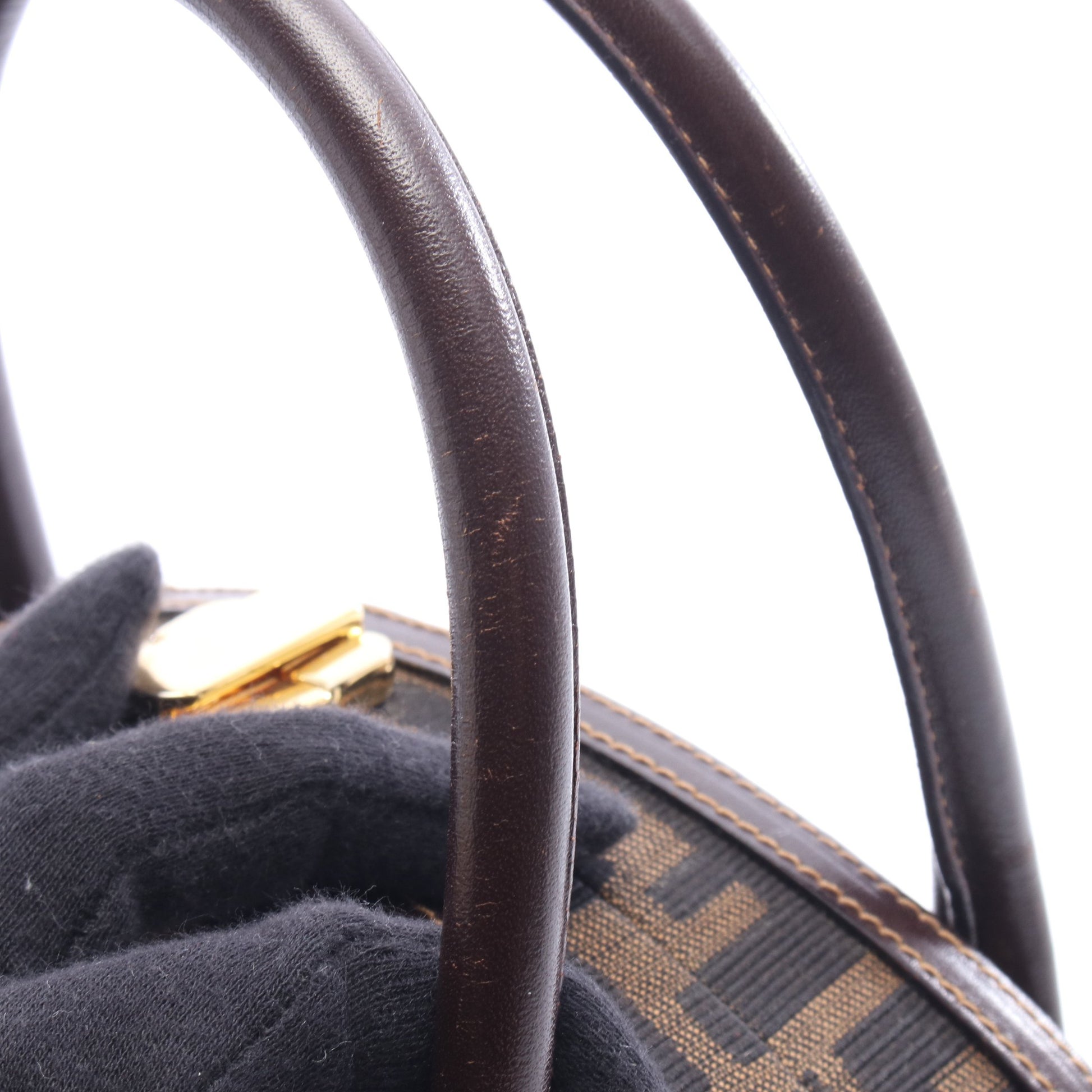 ズッカ 2WAY ハンドバッグ キャンバス レザー ブラウン ダークブラウン フェンディ バッグ FENDI