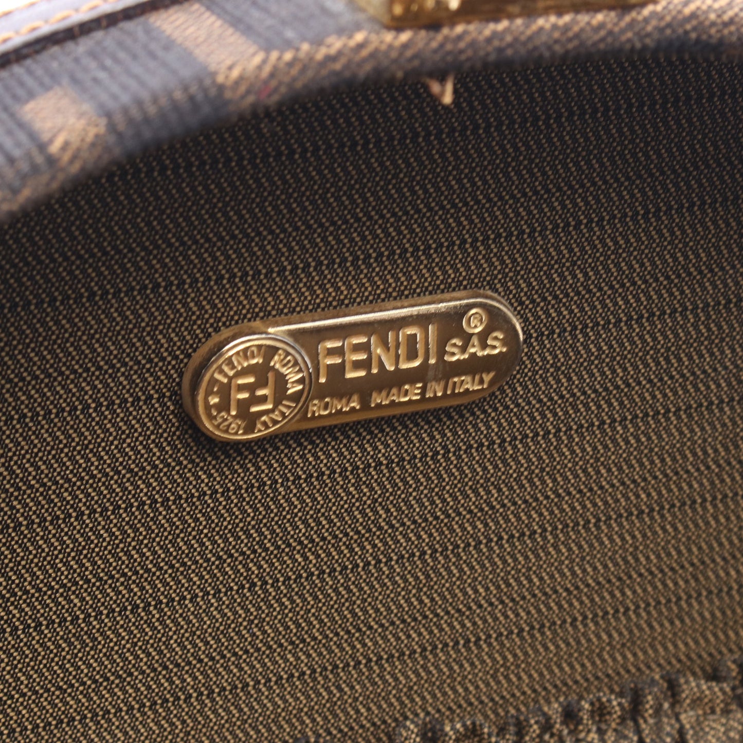 ズッカ 2WAY ハンドバッグ キャンバス レザー ブラウン ダークブラウン フェンディ バッグ FENDI