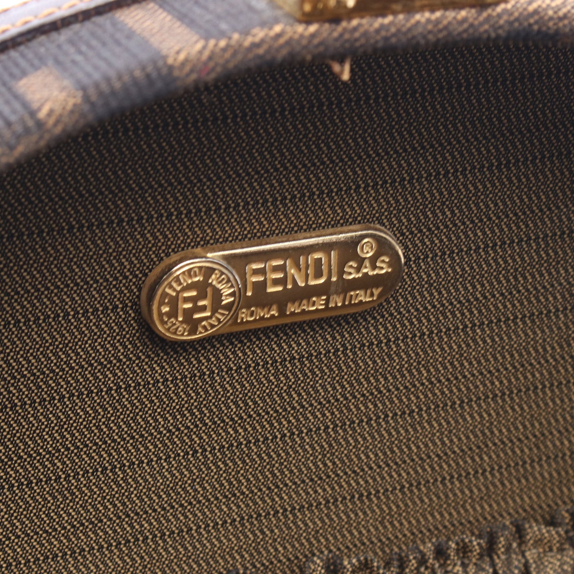 ズッカ 2WAY ハンドバッグ キャンバス レザー ブラウン ダークブラウン フェンディ バッグ FENDI