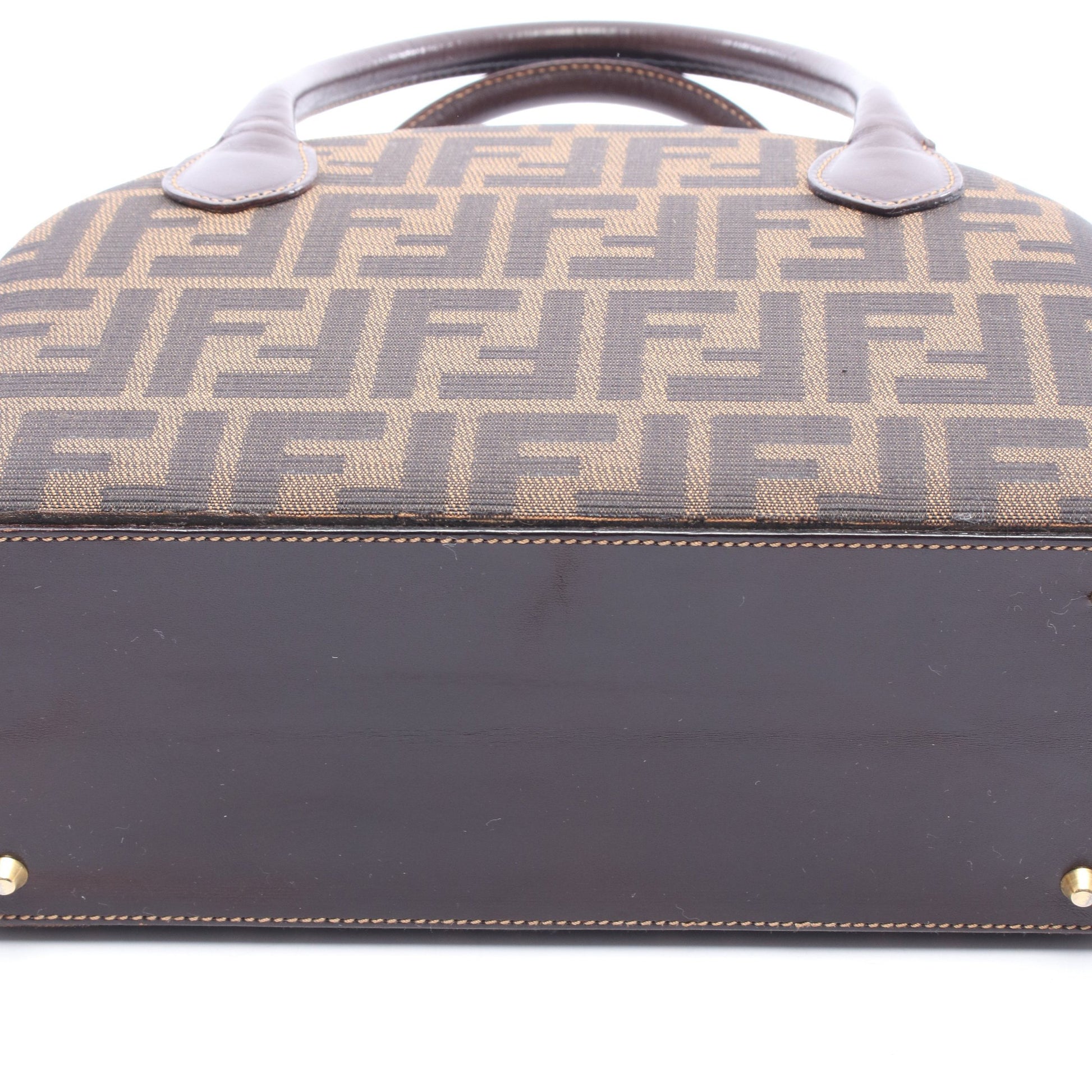 ズッカ 2WAY ハンドバッグ キャンバス レザー ブラウン ダークブラウン フェンディ バッグ FENDI