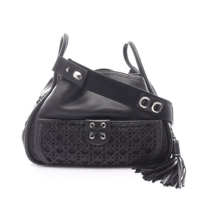 カナージュレースポケット付き ショルダーバッグ レザー ブラック クリスチャンディオール バッグ Christian Dior