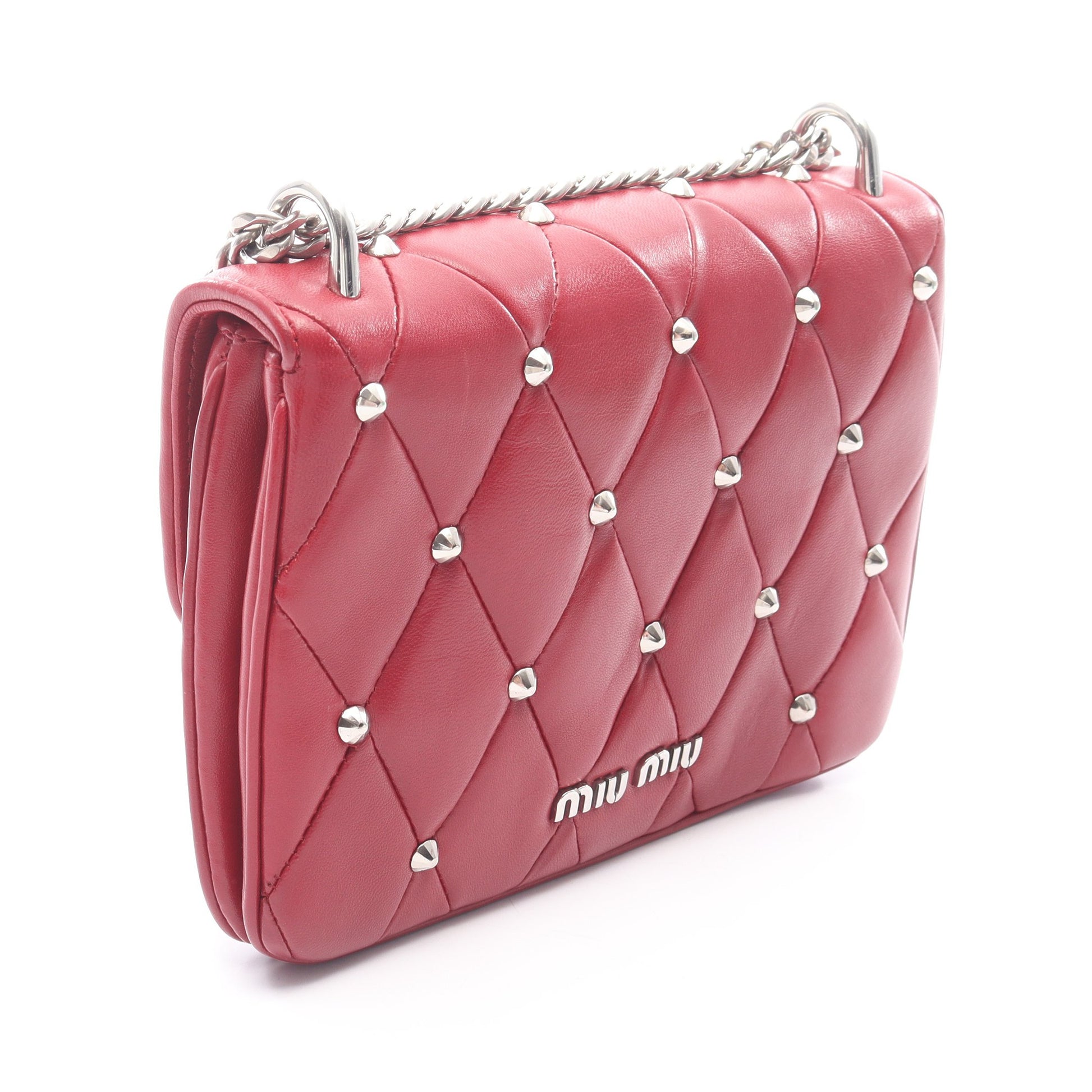 キルティング スタッズ チェーンショルダーバッグ レザー レッド ミュウミュウ バッグ miu miu