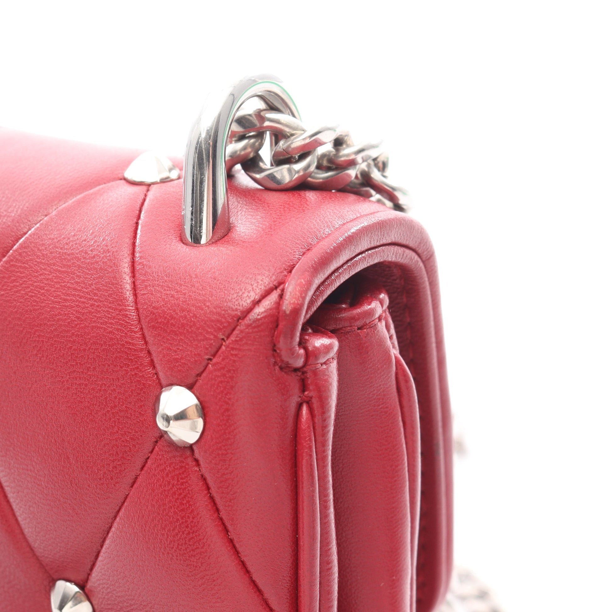 キルティング スタッズ チェーンショルダーバッグ レザー レッド ミュウミュウ バッグ miu miu