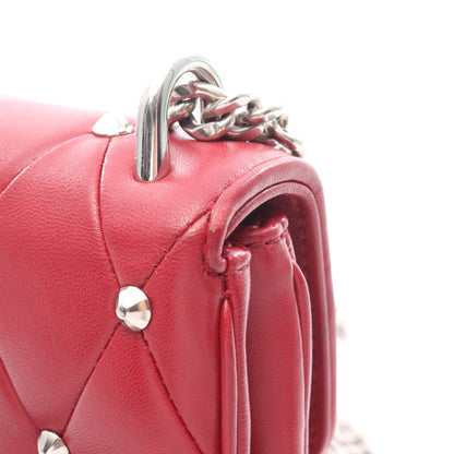 キルティング スタッズ チェーンショルダーバッグ レザー レッド ミュウミュウ バッグ miu miu
