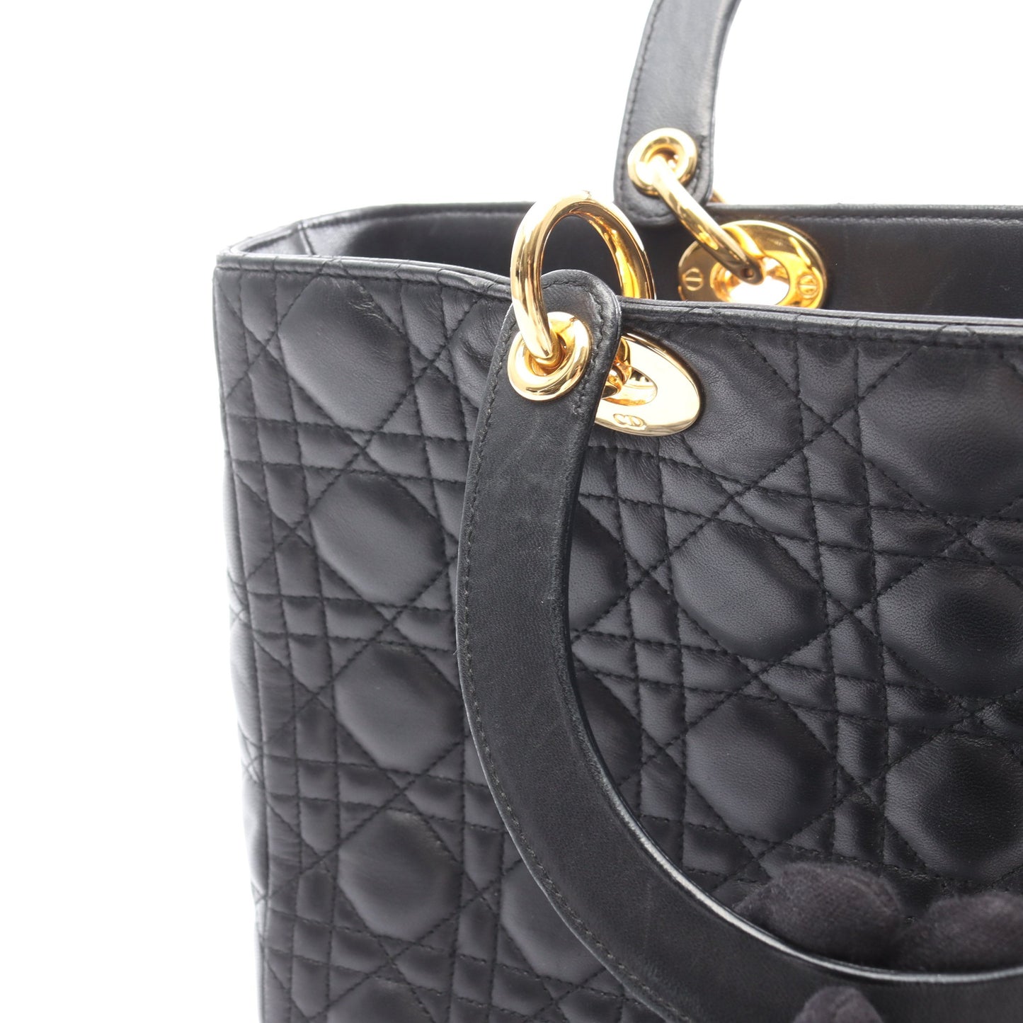 レディディオール ラージ カナージュ ハンドバッグ レザー ブラック クリスチャンディオール バッグ Christian Dior