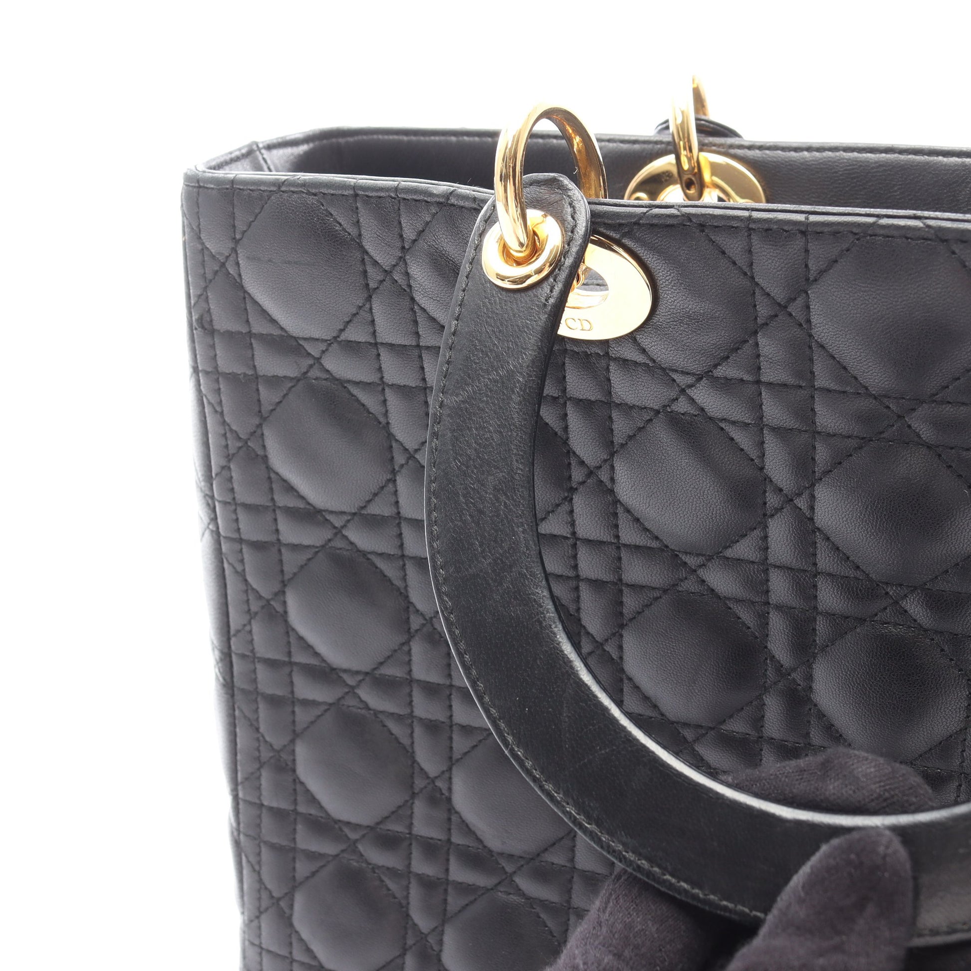 レディディオール ラージ カナージュ ハンドバッグ レザー ブラック クリスチャンディオール バッグ Christian Dior