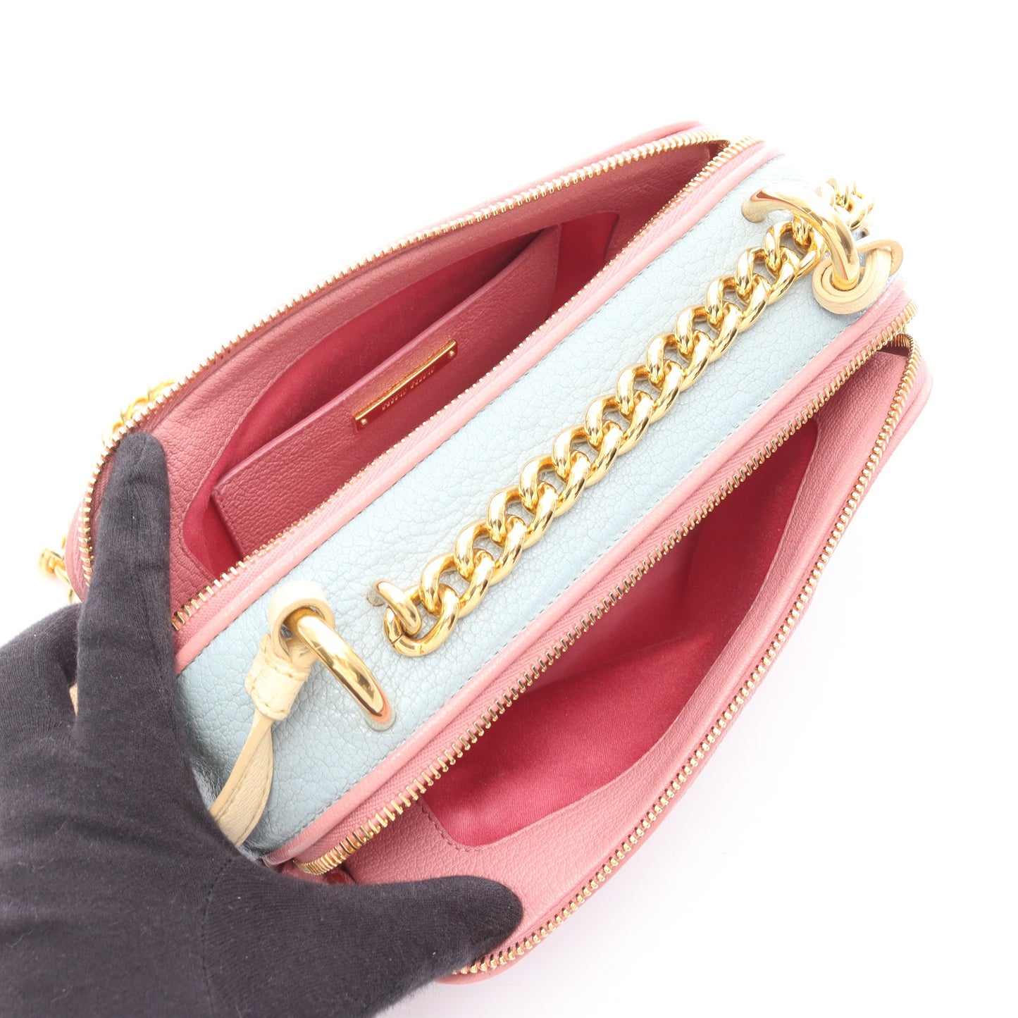 MADRAS マドラス チェーンショルダーバッグ レザー ピンク ライトブルー ライトイエロー ミュウミュウ バッグ miu miu