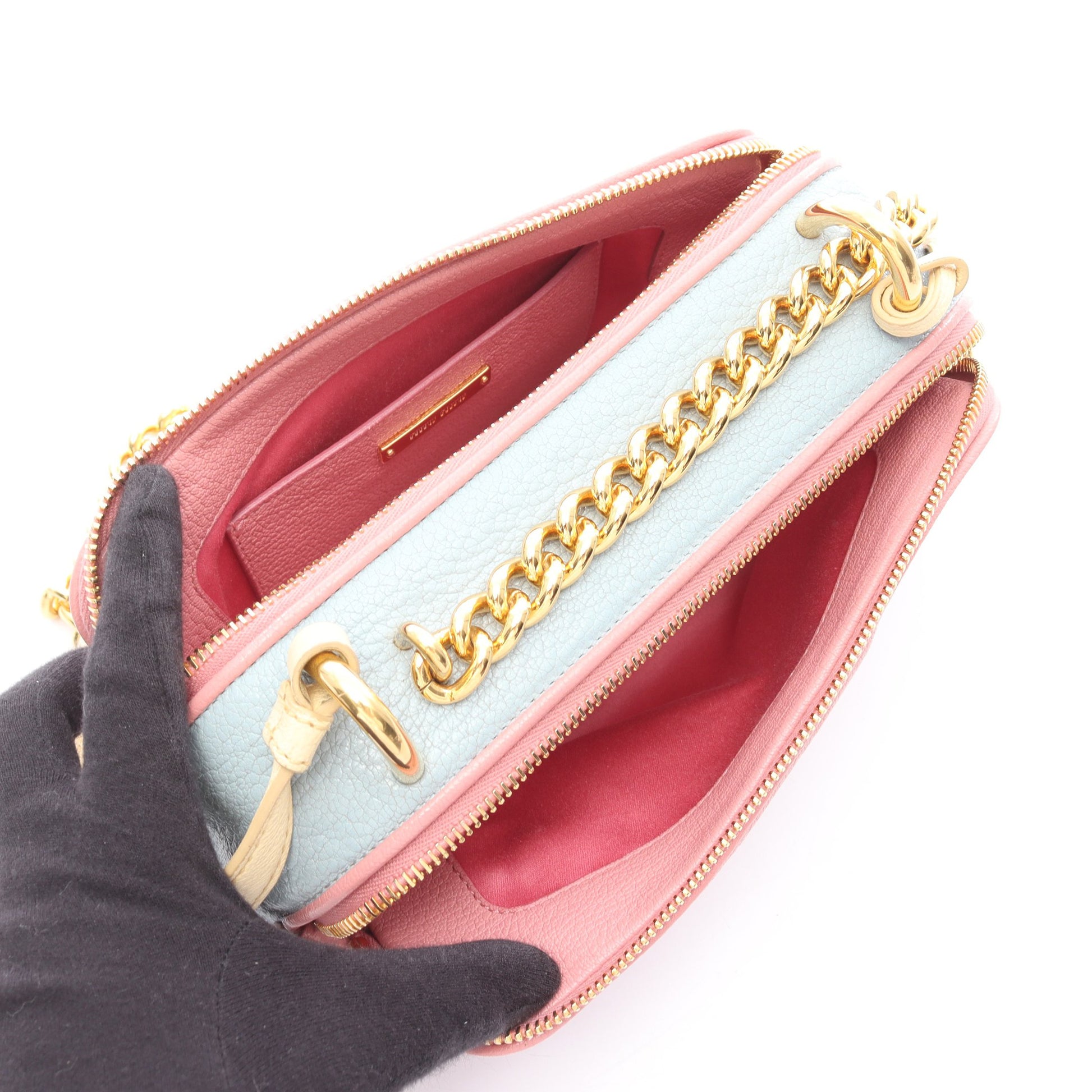 MADRAS マドラス チェーンショルダーバッグ レザー ピンク ライトブルー ライトイエロー ミュウミュウ バッグ miu miu