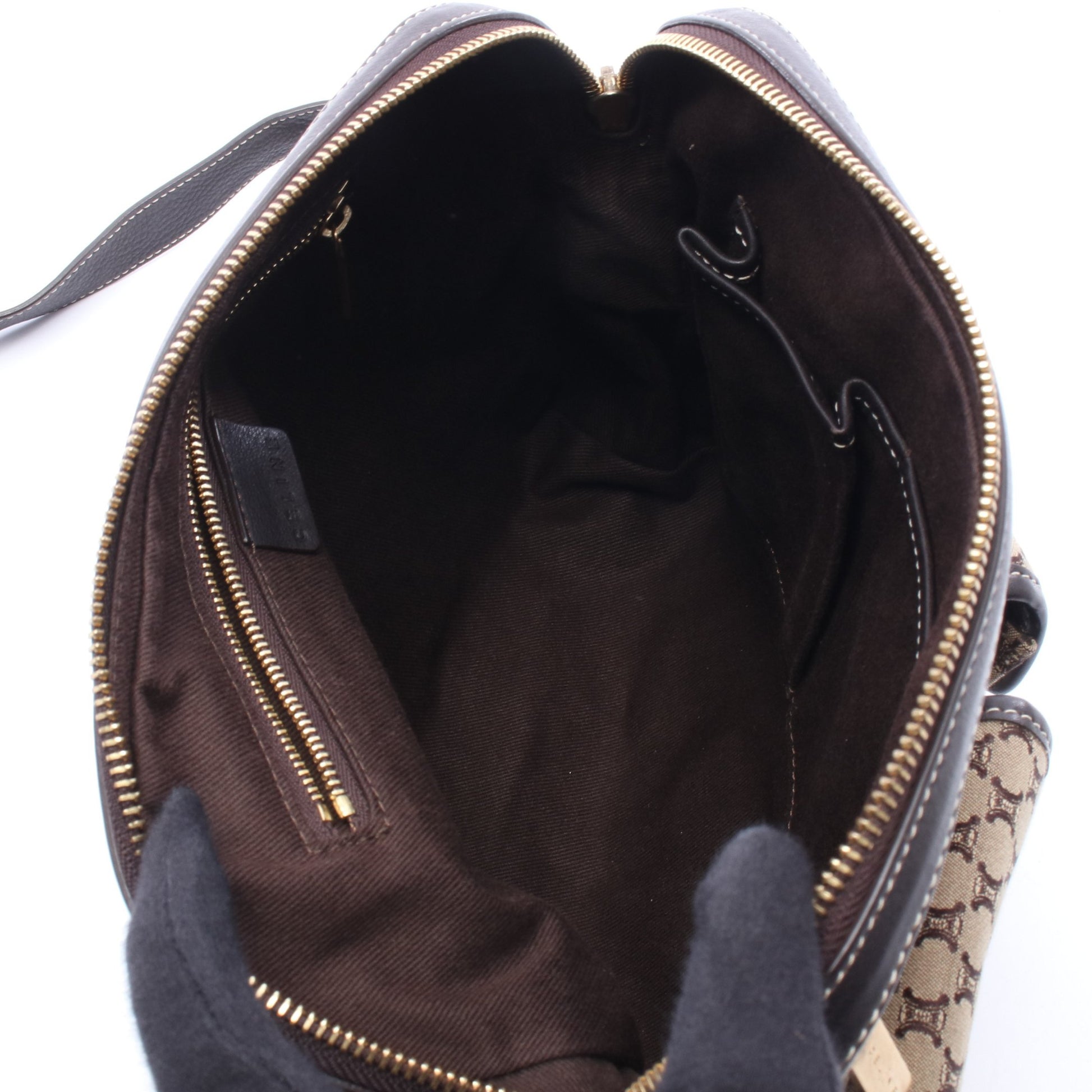 マカダム ショルダーバッグ キャンバス レザー ベージュ ダークブラウン セリーヌ バッグ CELINE