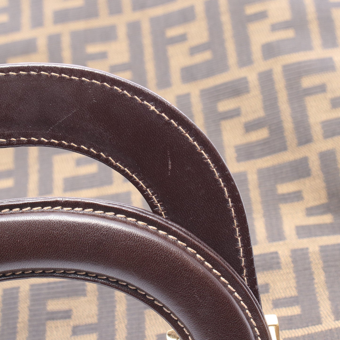 ズッカ ハンドバッグ トートバッグ キャンバス レザー ブラウン ダークブラウン フェンディ バッグ FENDI