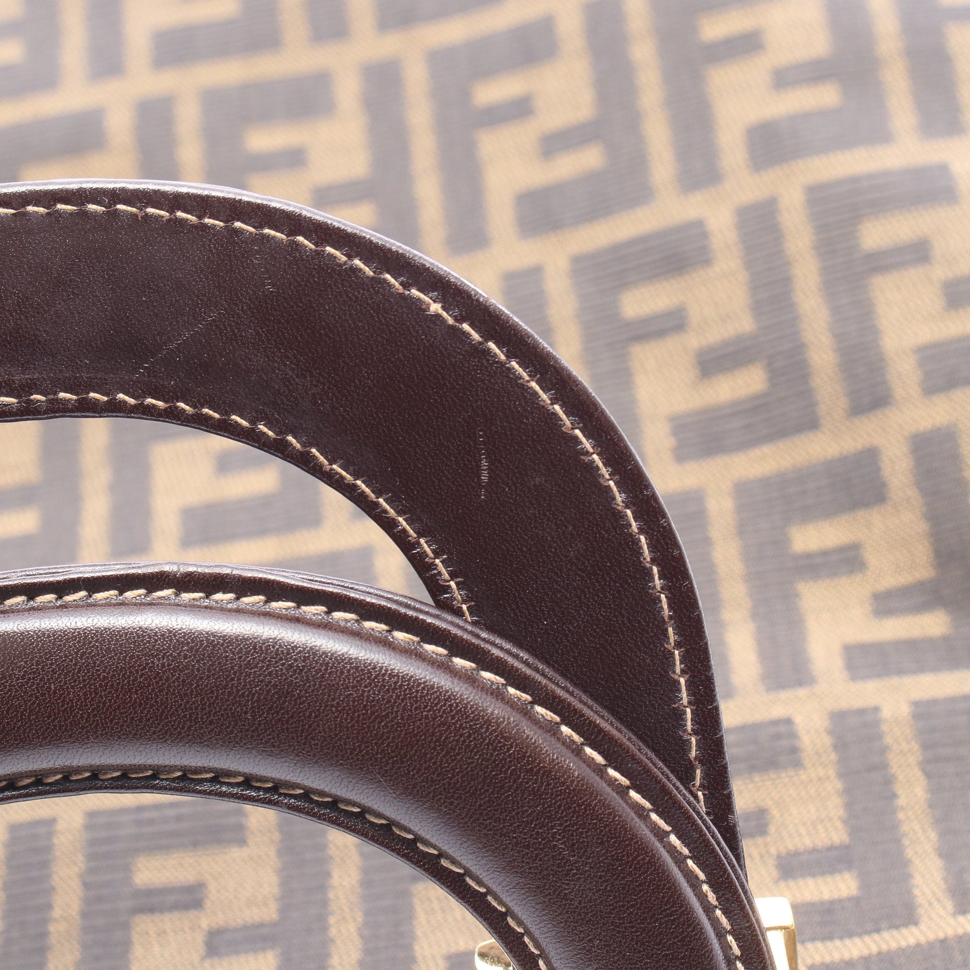 ズッカ ハンドバッグ トートバッグ キャンバス レザー ブラウン ダークブラウン フェンディ バッグ FENDI