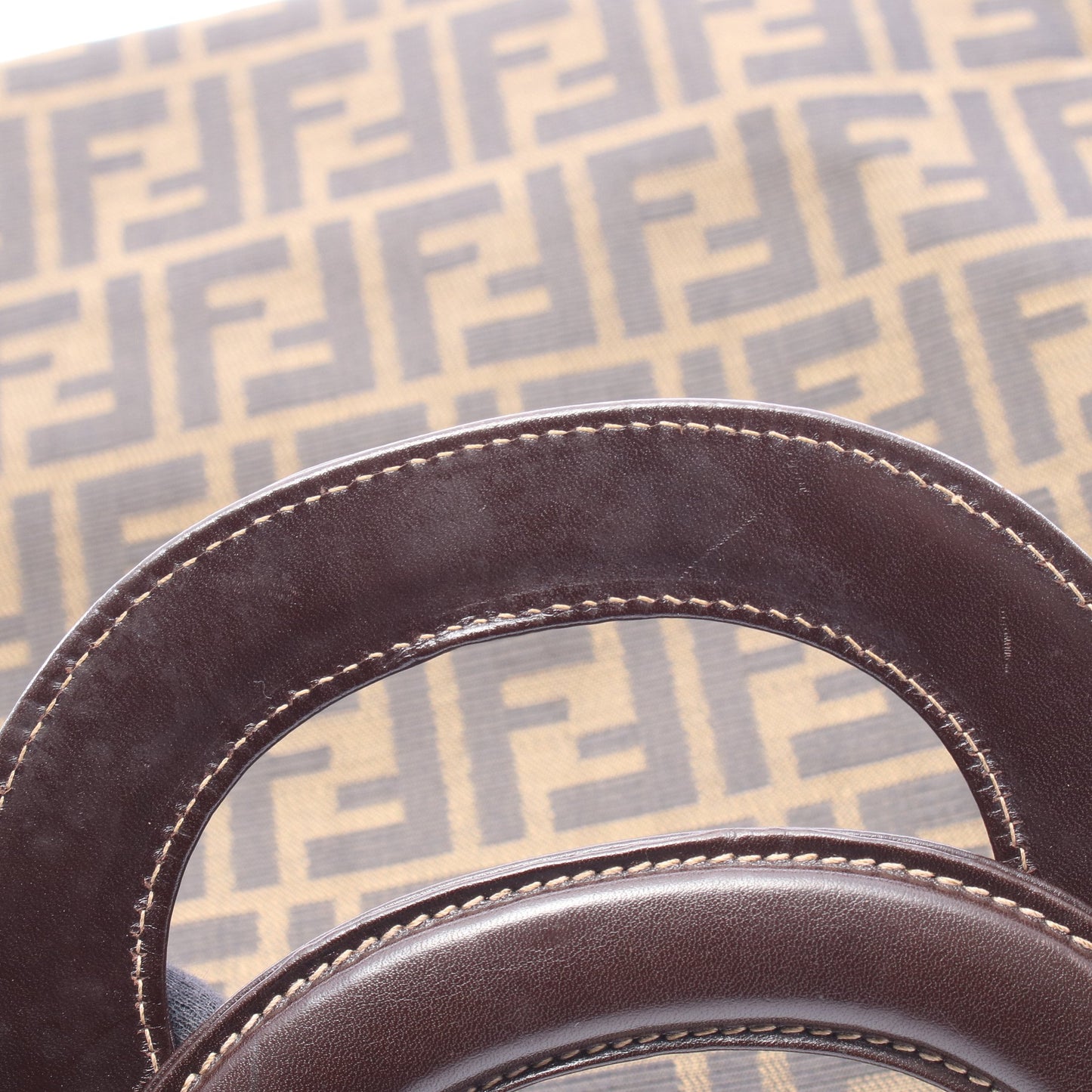 ズッカ ハンドバッグ トートバッグ キャンバス レザー ブラウン ダークブラウン フェンディ バッグ FENDI