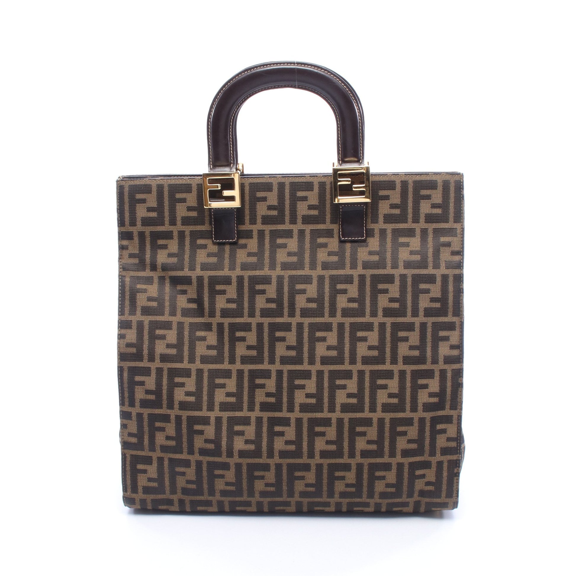 ズッカ ハンドバッグ トートバッグ キャンバス レザー ブラウン ダークブラウン フェンディ バッグ FENDI